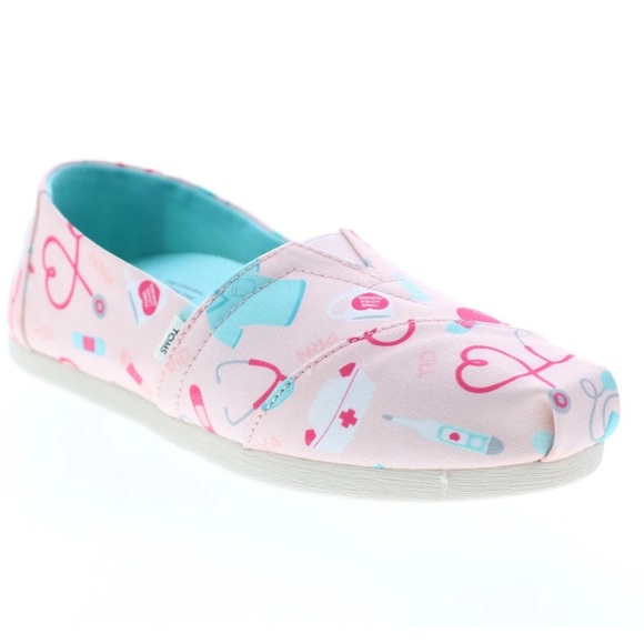 TOMS ALPARGATA WOMENS NURSE APPREY PINK CANVAS SLIP ON LOAFER FLATS SHOE SIZE 8 - Picture 1 of 14